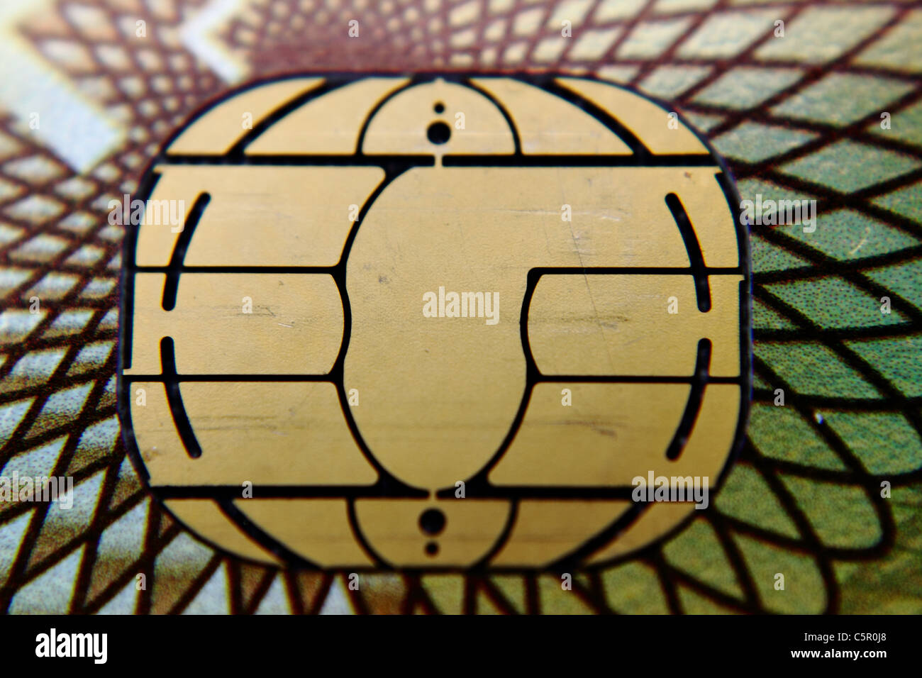 Close up di un chip su una carta di credito Foto Stock