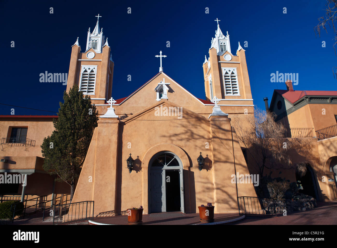 Esterno di San Felipe de Neri Chiesa di Albuquerque, Nuovo Messico, Stati Uniti d'America Foto Stock