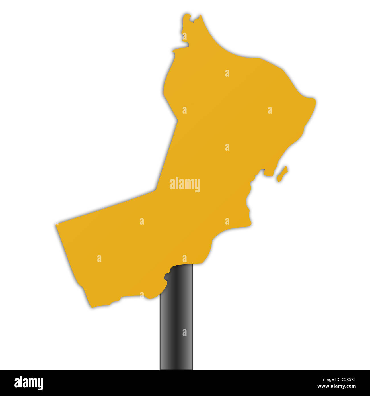Mappa di Oman cartello stradale isolato su uno sfondo bianco. Foto Stock