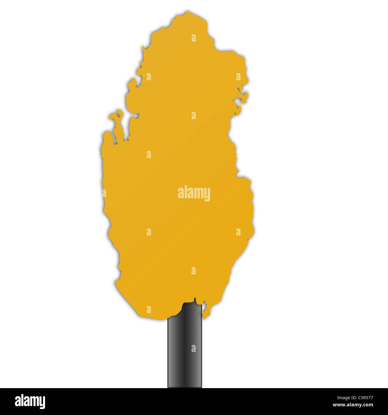 Mappa di Qatar cartello stradale isolato su uno sfondo bianco. Foto Stock