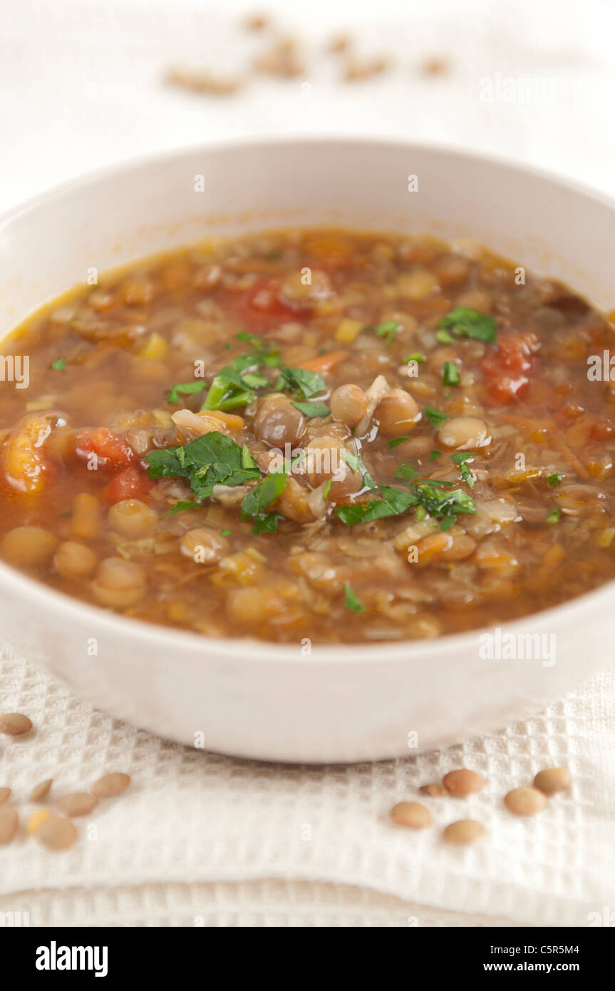 Il bulgaro zuppa di lenticchie con pomodoro, cipolla, aglio - vegetariano Foto Stock