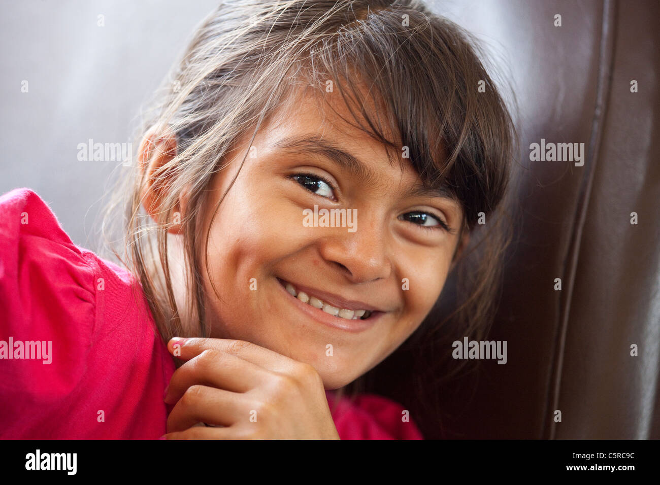 Ragazza sorridente nel Cantone La Junta, Comalapa, Chalatenango, El Salvador Foto Stock