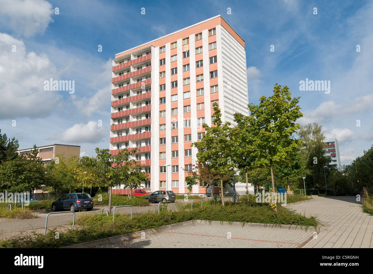 Plattenbau, pre-fabbricato edificio in calcestruzzo, alloggi sociali, residenziali, Jena, Turingia, Germania, Europa Foto Stock