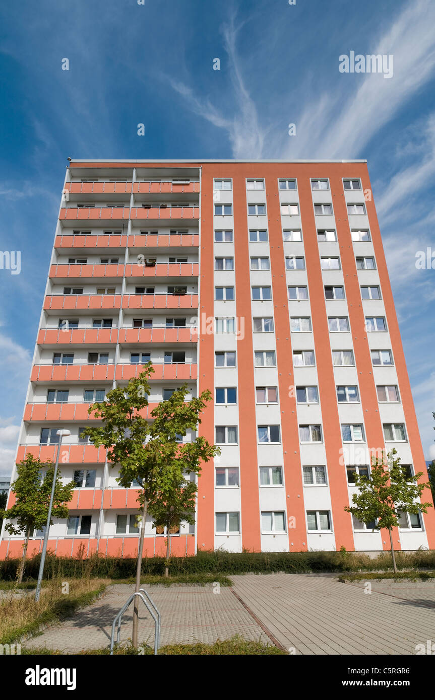 Plattenbau, pre-fabbricato edificio in calcestruzzo, alloggi sociali, residenziali, Jena, Turingia, Germania, Europa Foto Stock