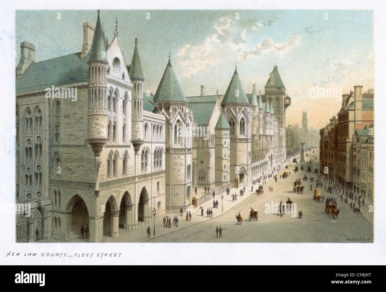 Nuova legge tribunali, Fleet Street, Londra, Inghilterra nel XIX secolo Foto Stock