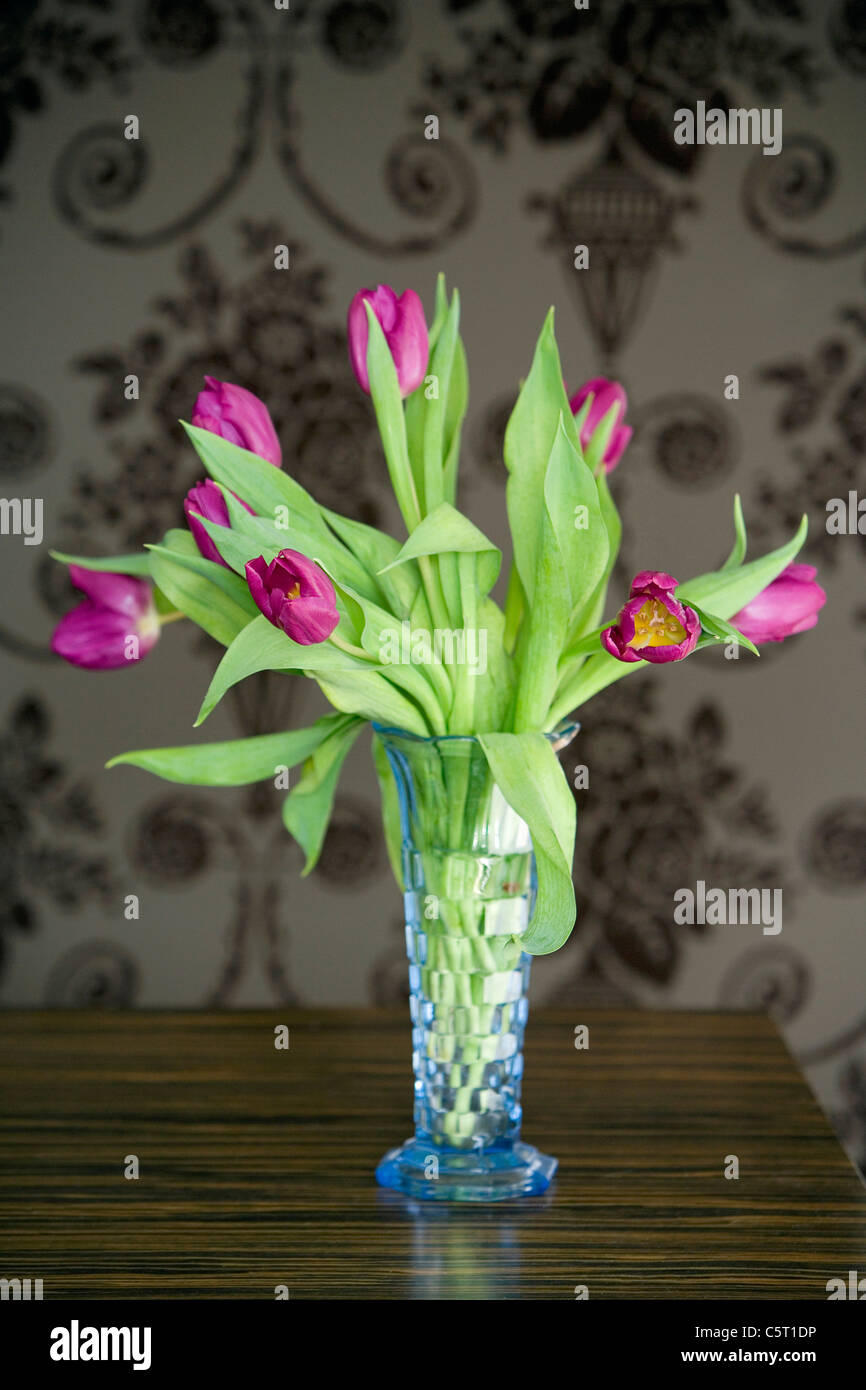 Slymeay Vaso da fiori con motivo a tulipani di grandi dimensioni, in vetro, decorazione per la