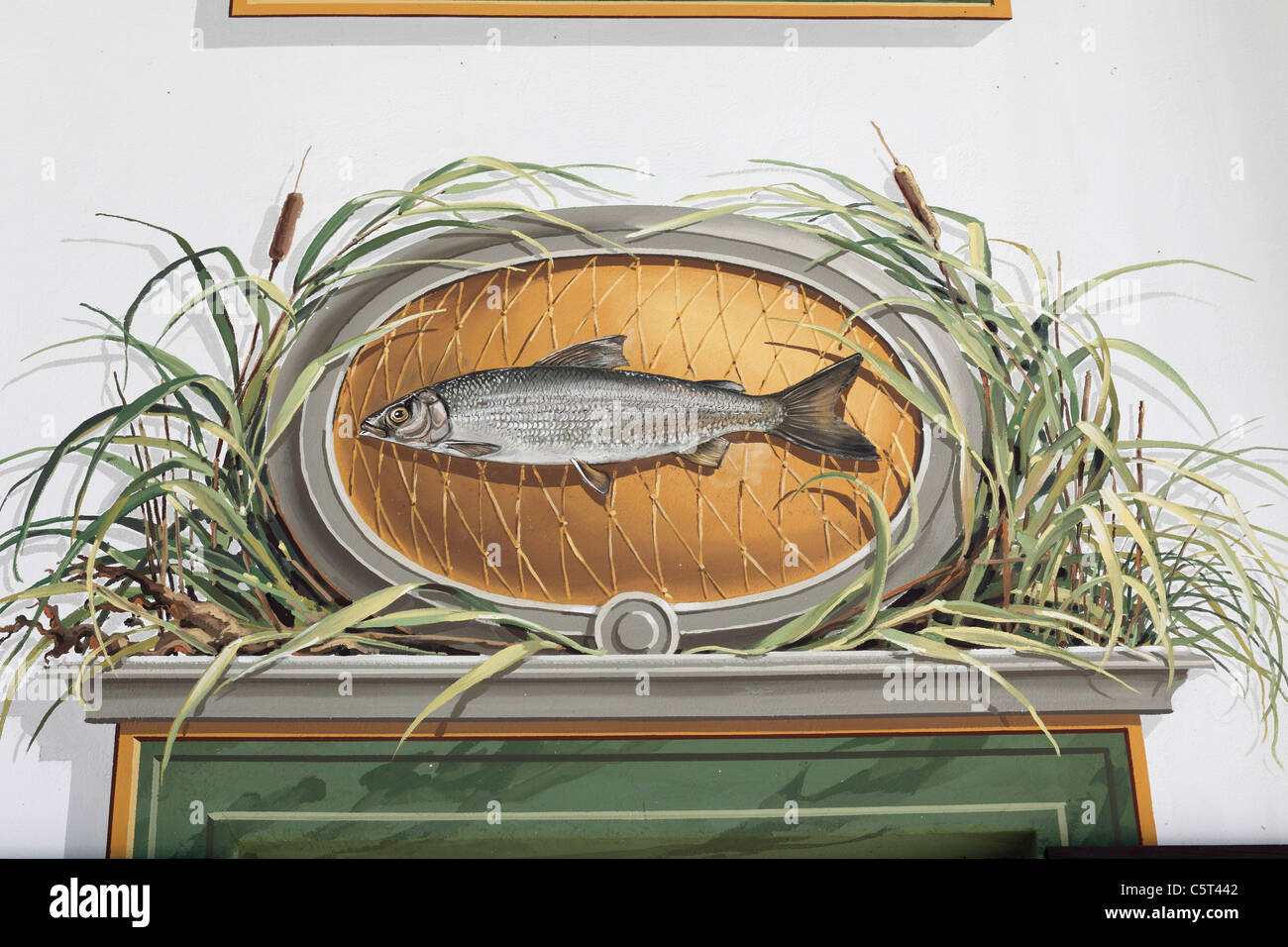 In Germania, in Baviera, Baviera, Muensing, vista del pesce luftmalerei pittura Foto Stock