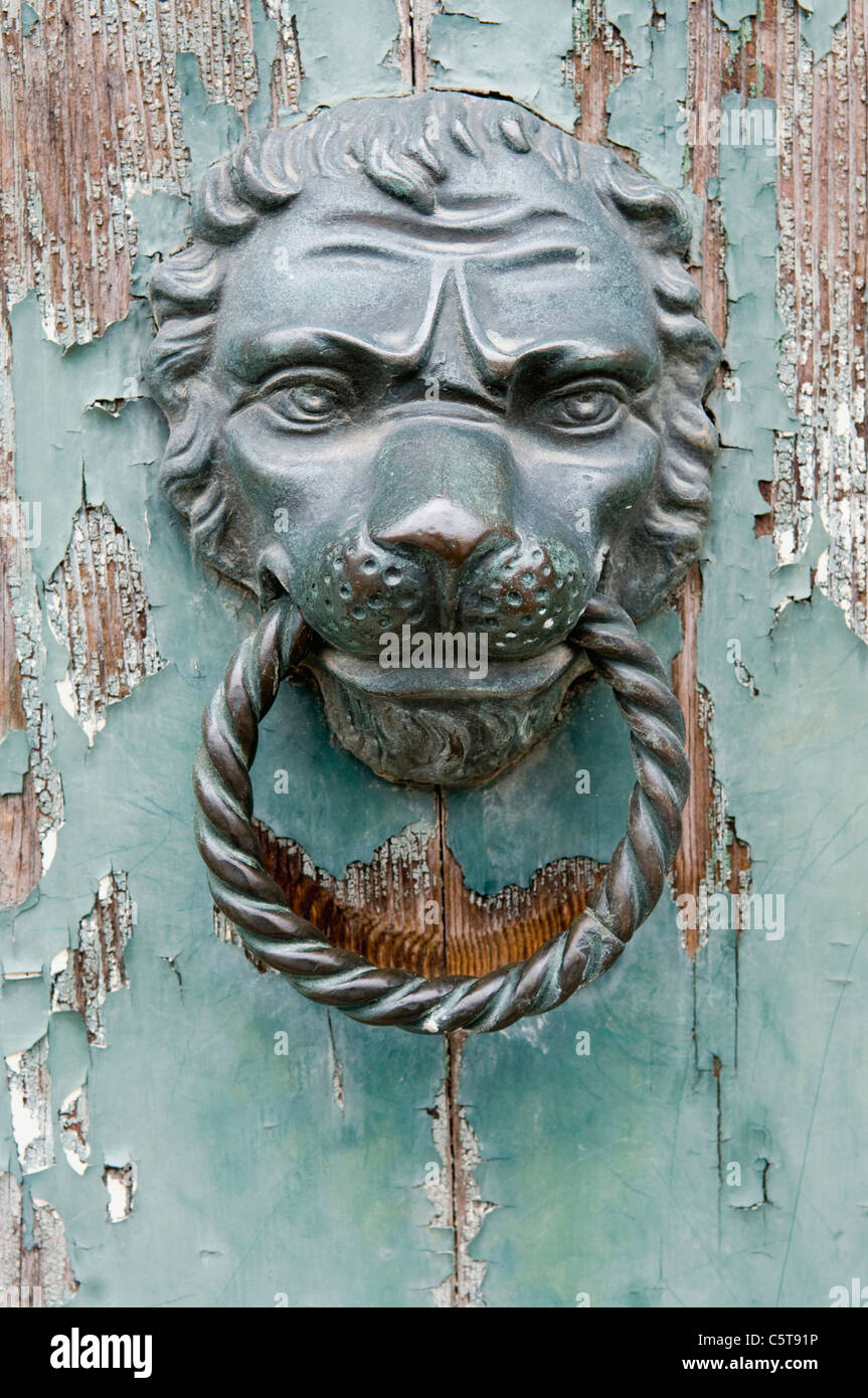 L'Italia, Venezia, testa Leone porta respingente, close up Foto Stock