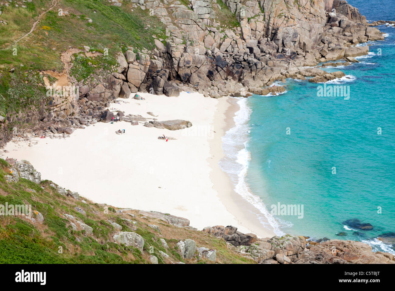 Porthcurno beach in Cornwall Regno Unito in estate Foto Stock