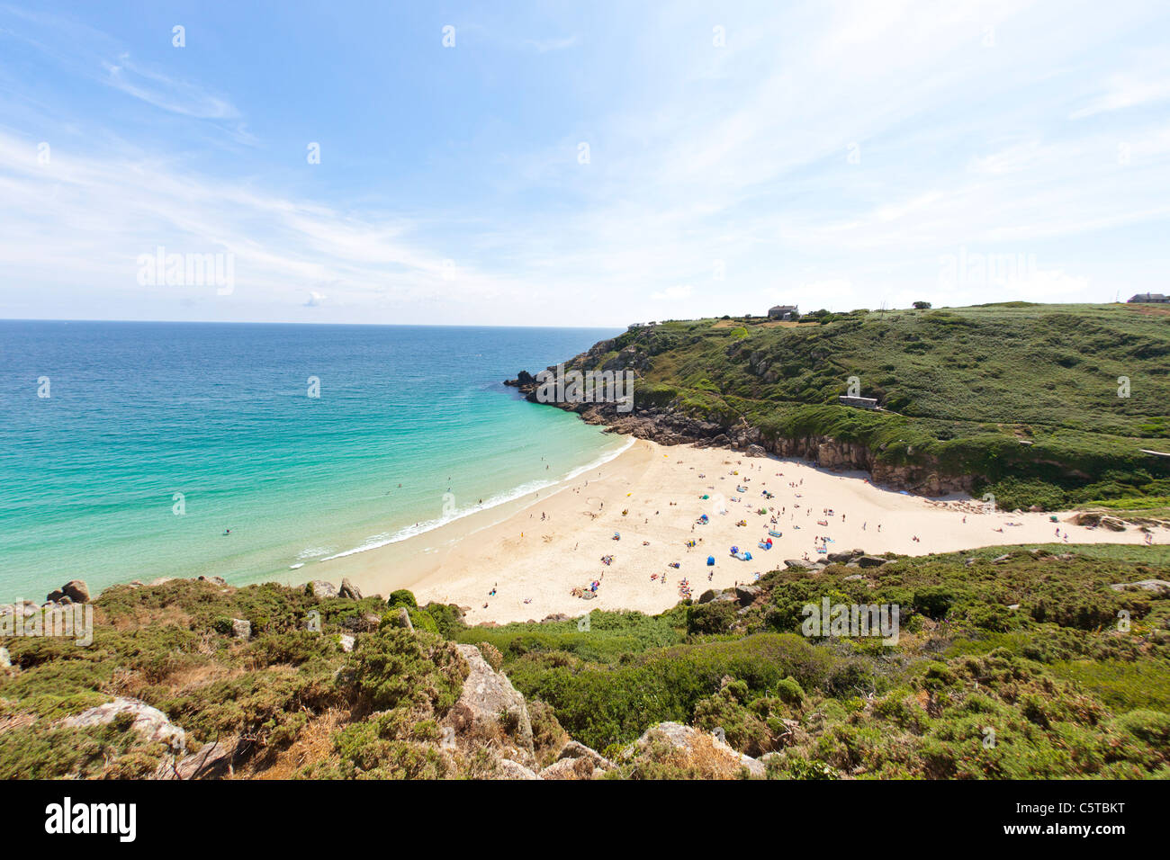 Porthcurno beach in Cornwall Regno Unito in estate Foto Stock