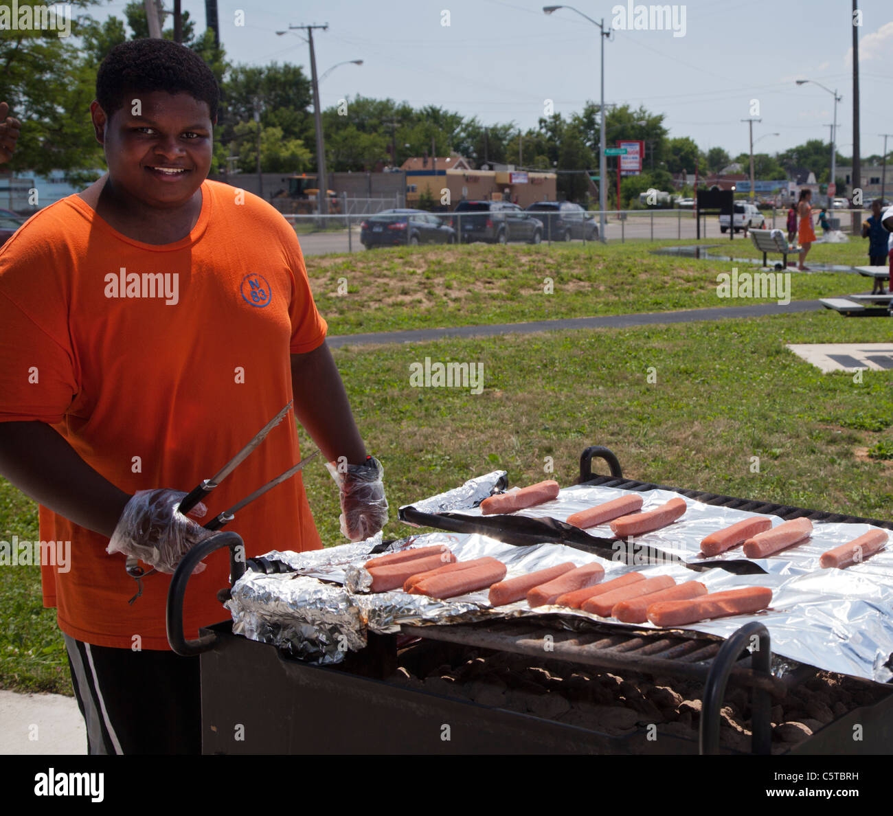 Zona picnic nel parco di Detroit Foto Stock