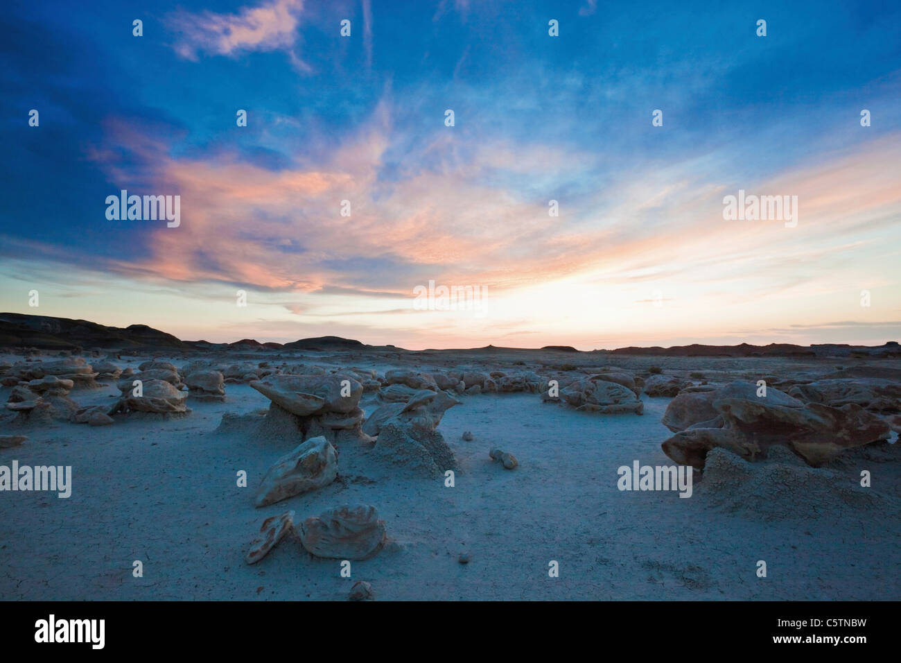 Stati Uniti d'America, Nuovo Messico, Bisti Wilderness Area, incrinato fabbrica di uova Foto Stock