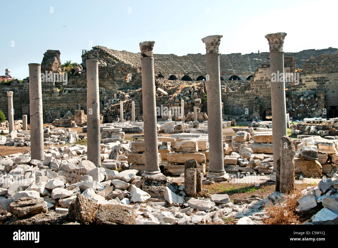 Side Turchia Agora anfiteatro antico teatro Greco Romano Foto Stock