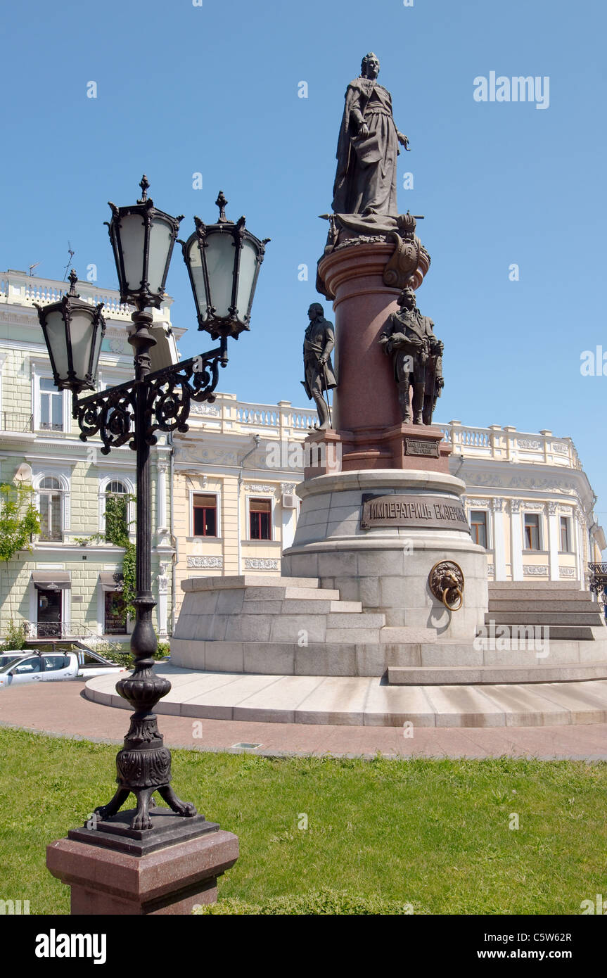 Il monumento in bronzo di Caterina la Grande, imperatrice di Russia, Odessa, Ucraina, Europa Foto Stock
