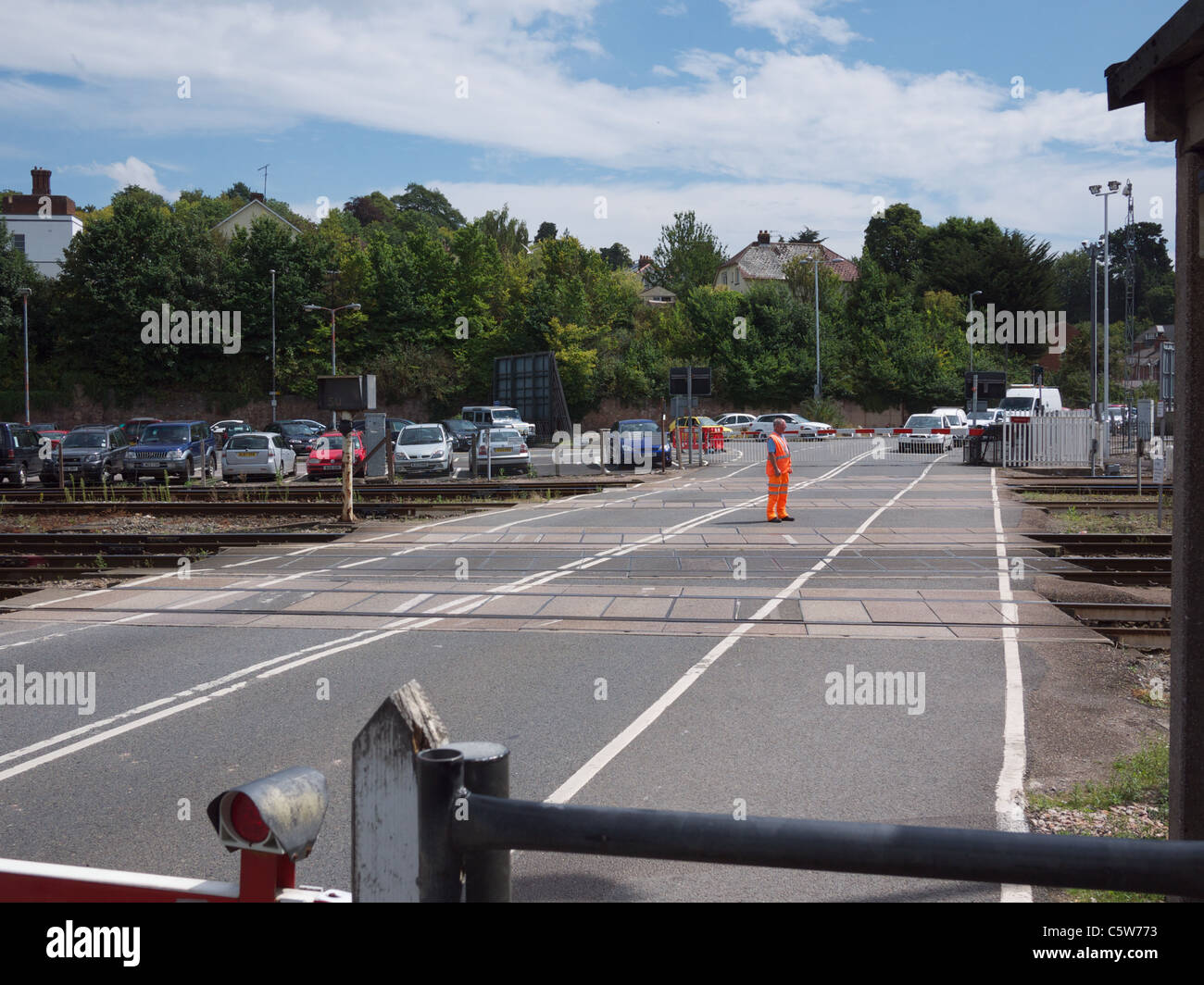 Passaggio a livello Exeter Devon barriera ferroviaria Foto Stock