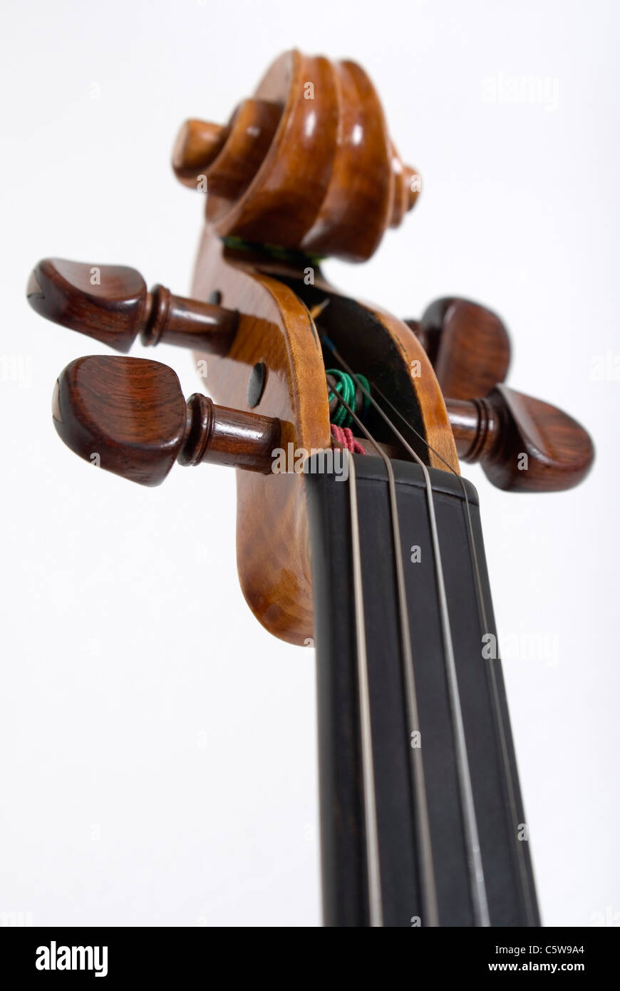 Il Violino, scroll tastiera, close-up Foto Stock