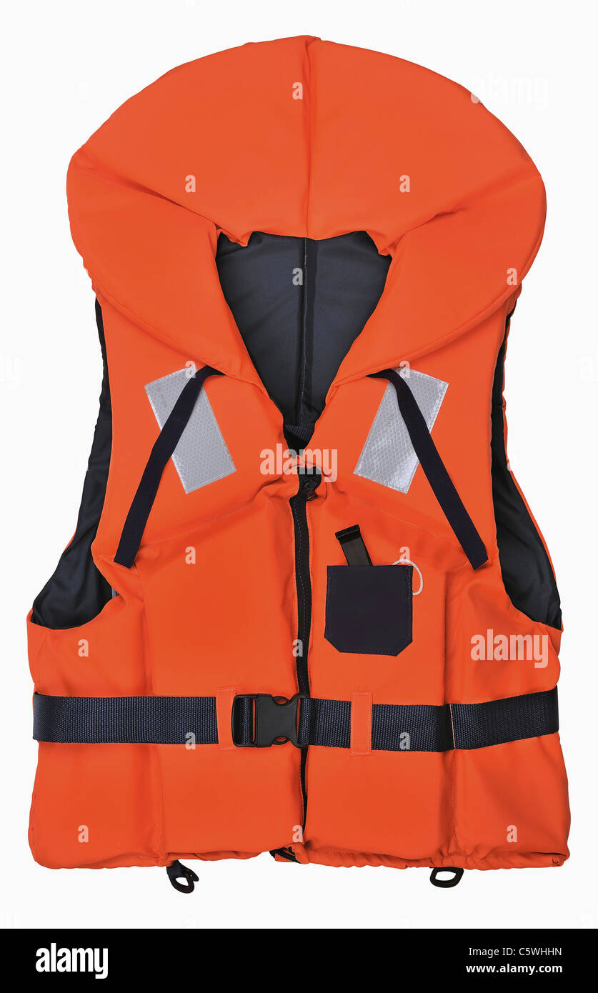 Giubbotto salvagente contro uno sfondo bianco, close up Foto Stock