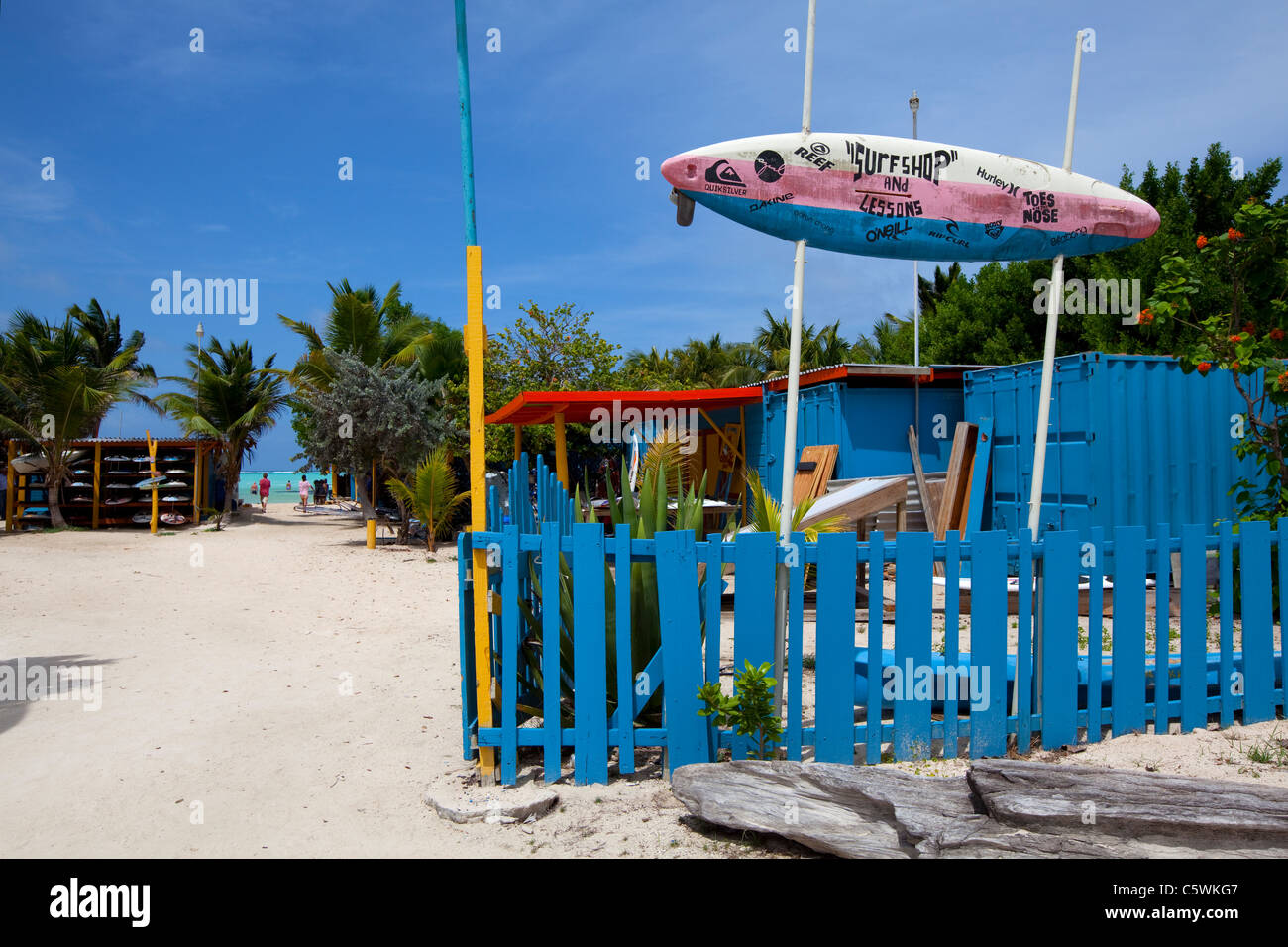 Surfshop a Sorobon Beach a Bonaire, Antille olandesi, Mar dei Caraibi. Foto V.D. Foto Stock