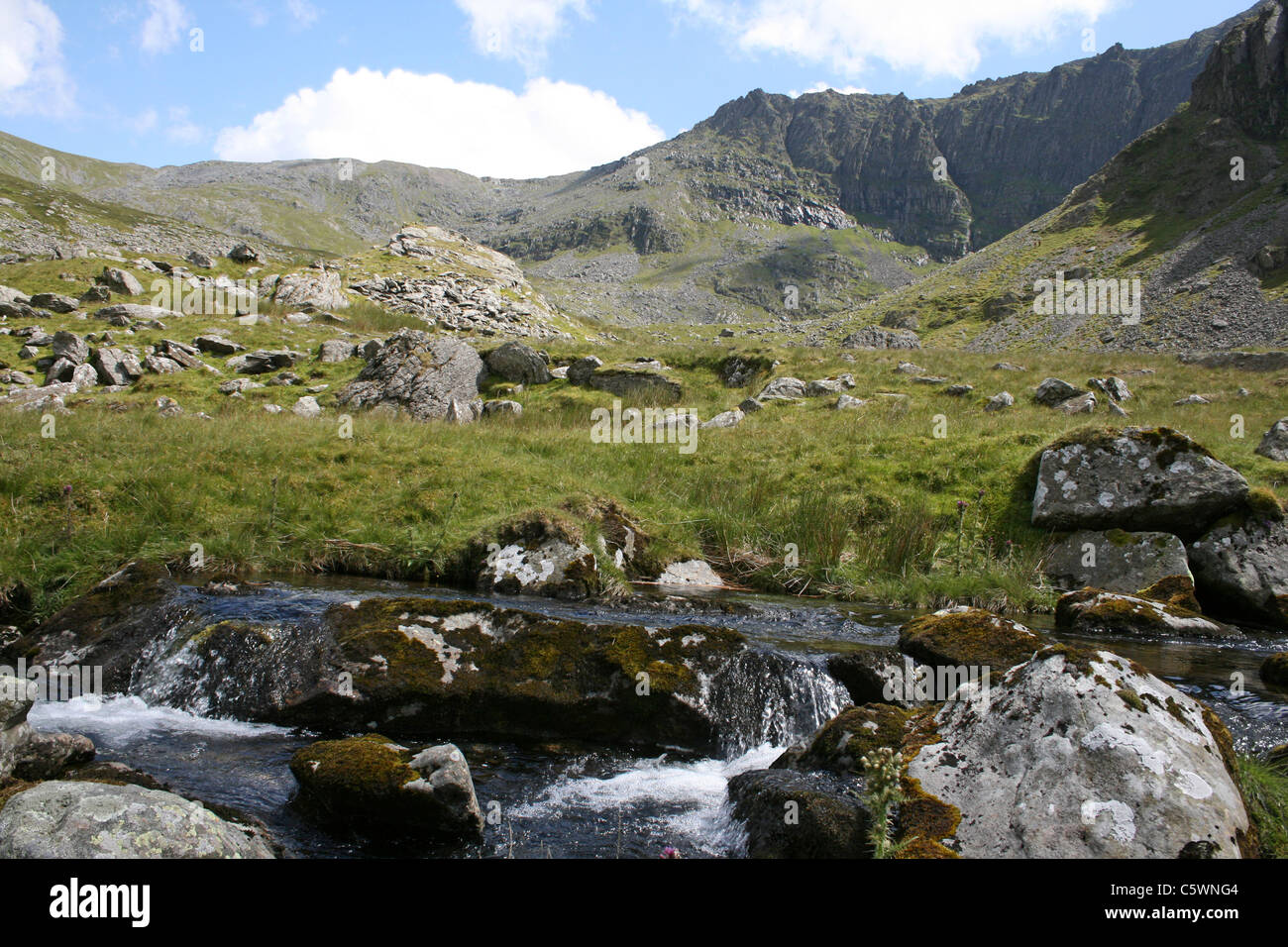 Paesaggio di montagna nella valle Llafar, Snowdonia, Galles Foto Stock