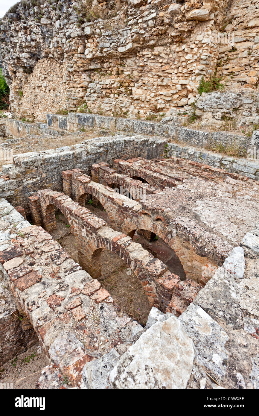 Hypocaust dei bagni della parete (Terme) in Conimbriga, romane meglio conservate rovine della città in Portogallo. Foto Stock