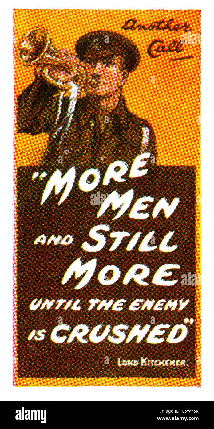 La Prima guerra mondiale il reclutamento di Poster - ''Un'altra chiamata. Più uomini e più ancora fino a quando il nemico è schiacciato' Lord Kitchener'. DEL55 Foto Stock