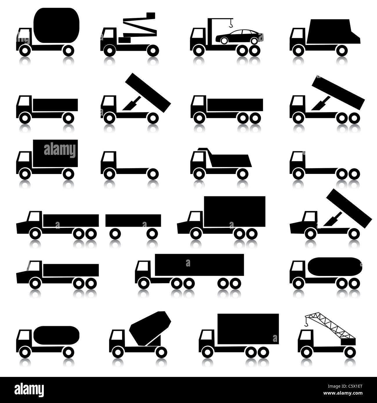 Set di icone vettoriali - trasporto dei simboli. Nero su bianco. Automobili, veicoli. Corpo vettura. Foto Stock