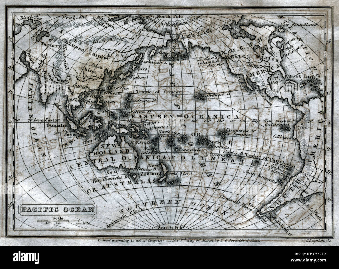 Oceano Pacifico Antiquario - Bianco e Nero mappa da 'Il secondo libro di storia' Foto Stock