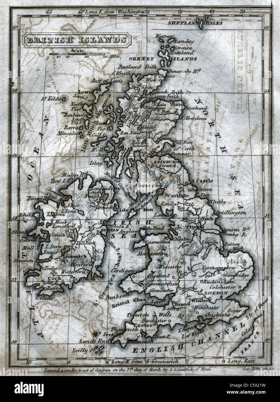 Isole britanniche Antiquario - Bianco e Nero mappa da 'Il secondo libro di storia' Foto Stock