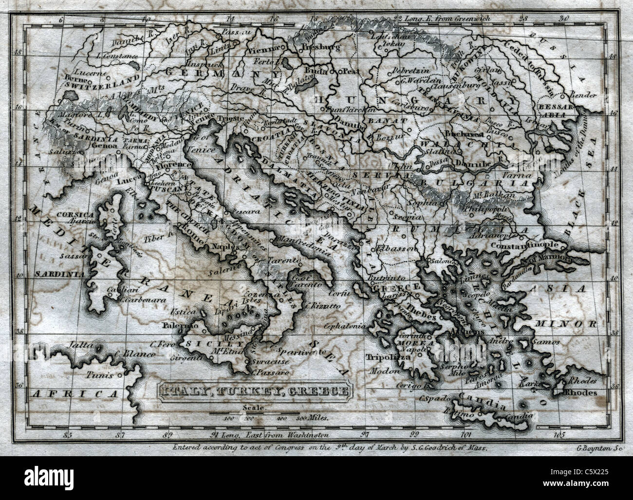 L'Italia, Turchia, Grecia - antiquario in bianco e nero mappa da 'Il secondo libro di storia' Foto Stock