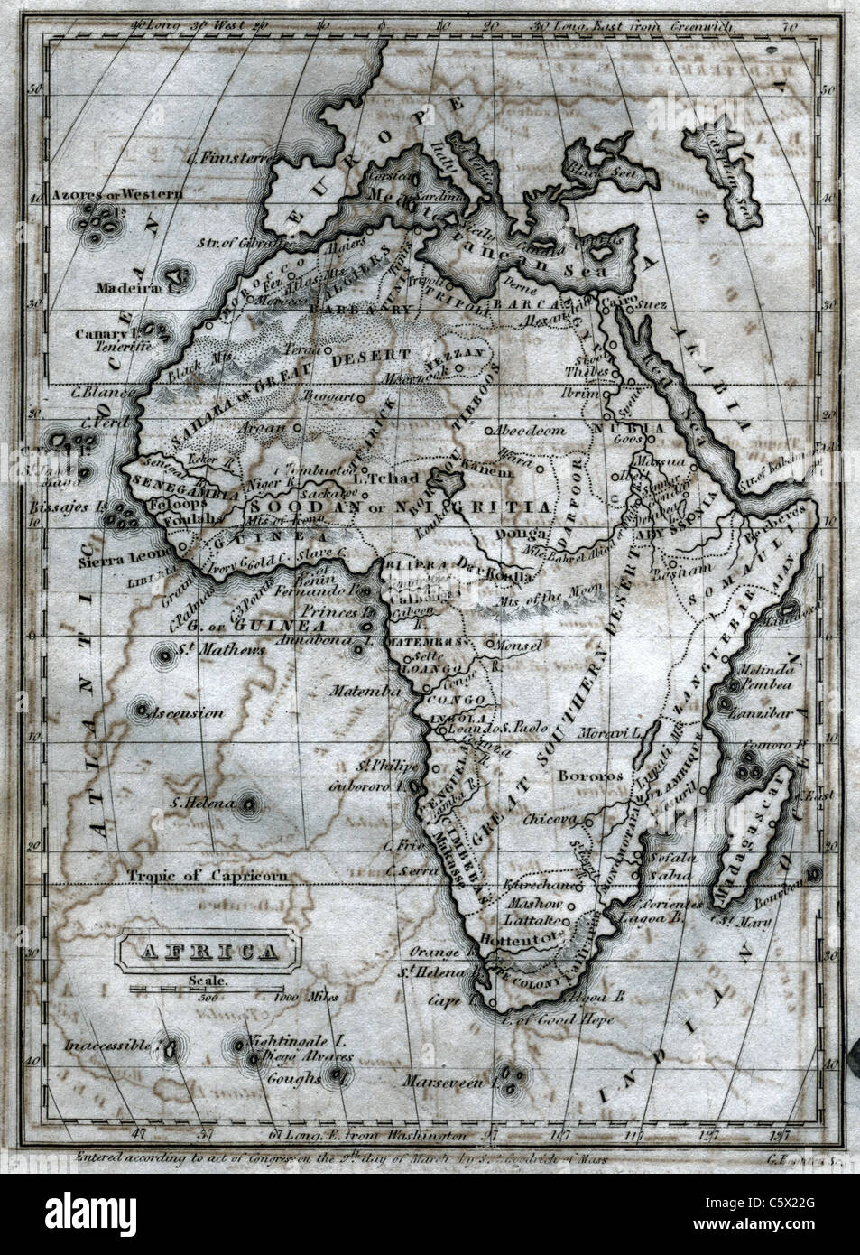 Africa - antiquario in bianco e nero mappa da 'Il secondo libro di storia' Foto Stock