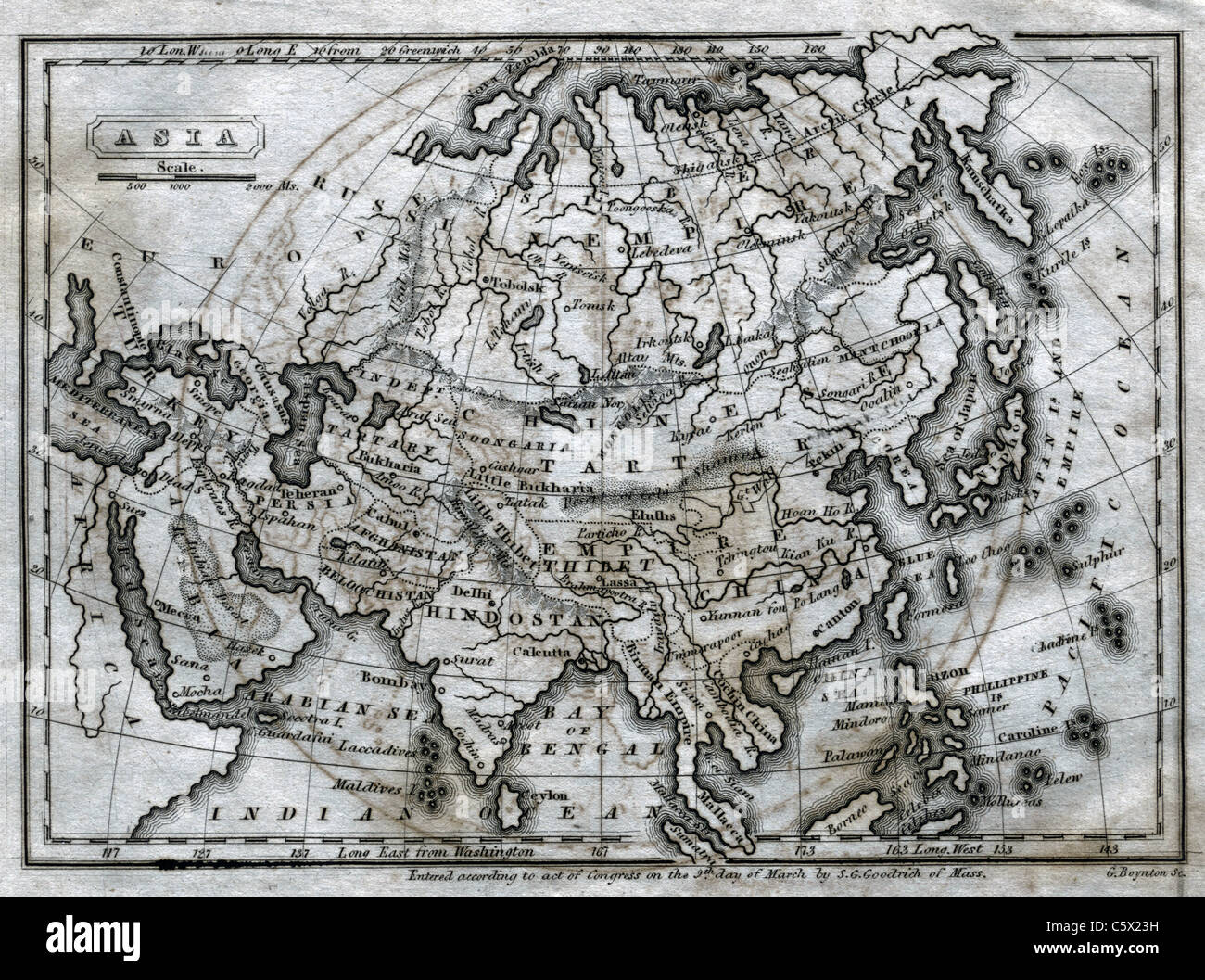 Asia Antiquario - Bianco e Nero mappa da 'Il secondo libro di storia' Foto Stock