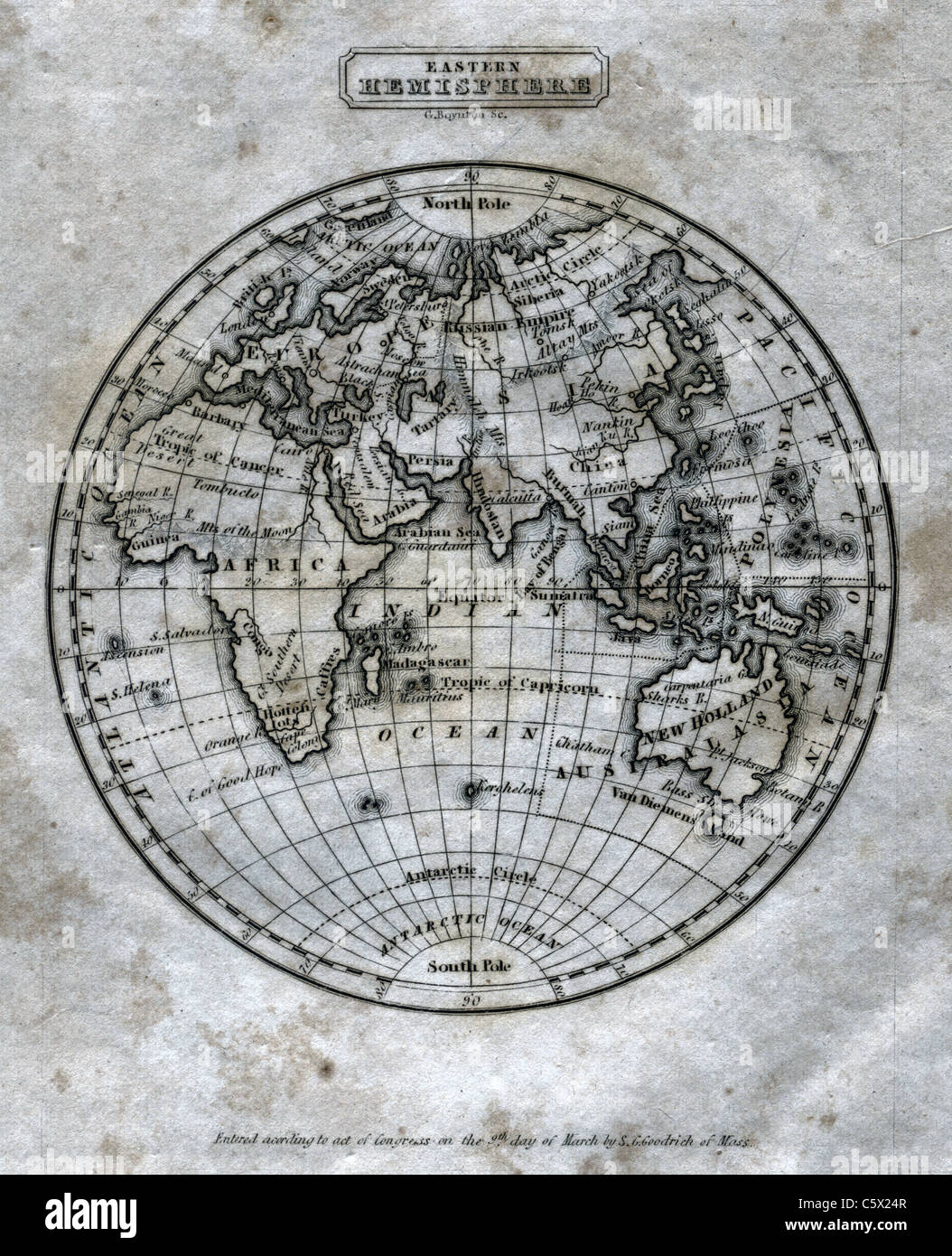 Emisfero Orientale (foglio intero) Antiquario - Bianco e Nero mappa da 'Il secondo libro di storia' Foto Stock