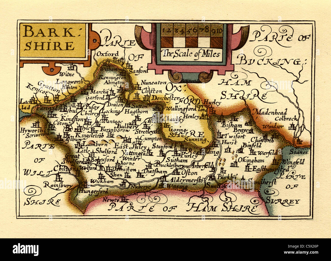 Berkshire (Barkshire) - Old English County Map da John velocità, circa 1625 Foto Stock