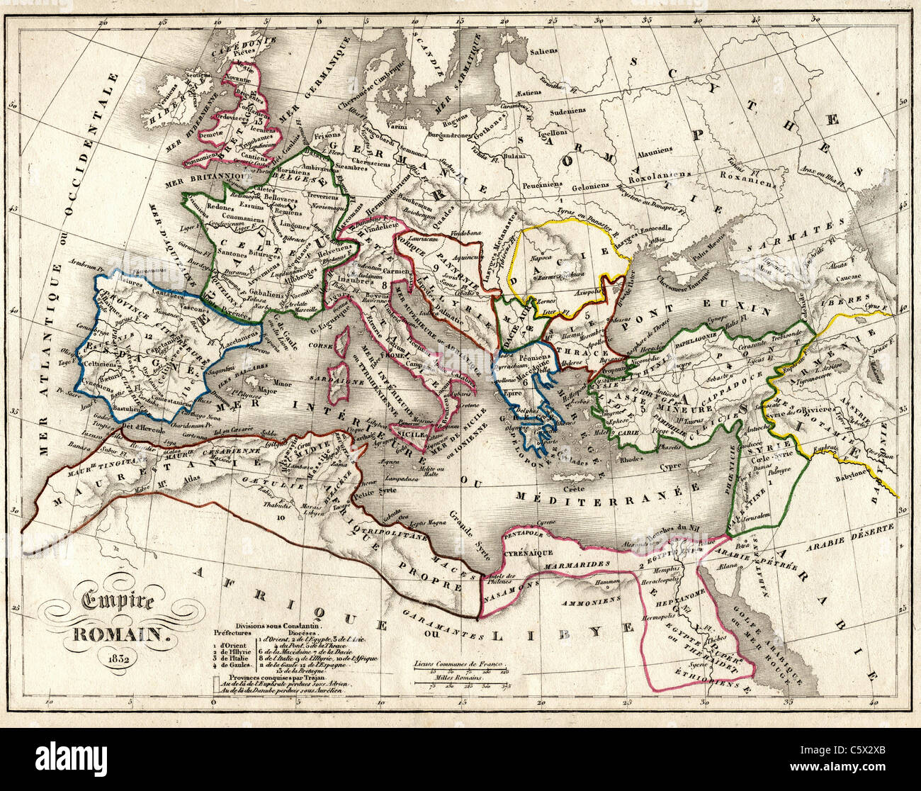 Empire Romain (Impero Romano) Mappa antiquario da 'Atlas Universel de Geographie Ancienne e Moderne' dal cartografo C. V. Monin Foto Stock