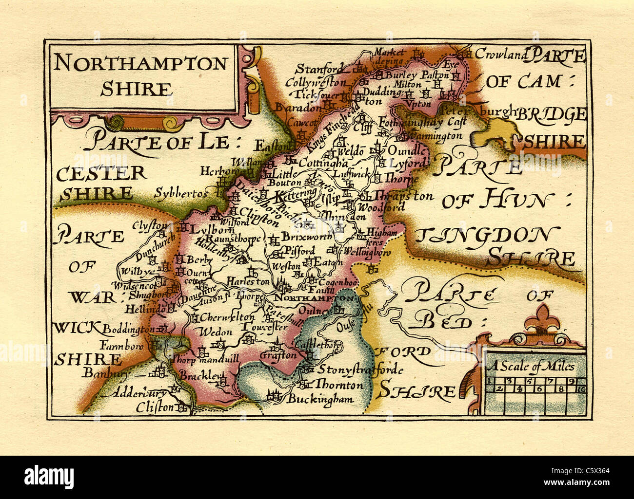 Northamptonshire - Old English County Map da John velocità, circa 1625 Foto Stock