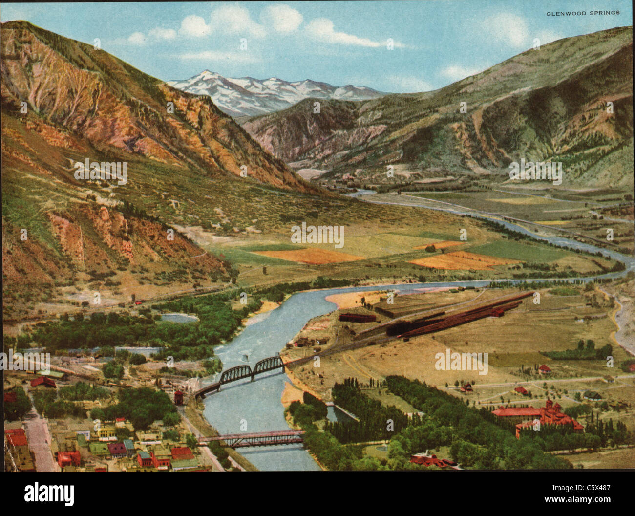 Antiquario illustrazione 'Glenwood Springs' da 'Rocky Mountain vista sul Rio Grande" (1914) Foto Stock