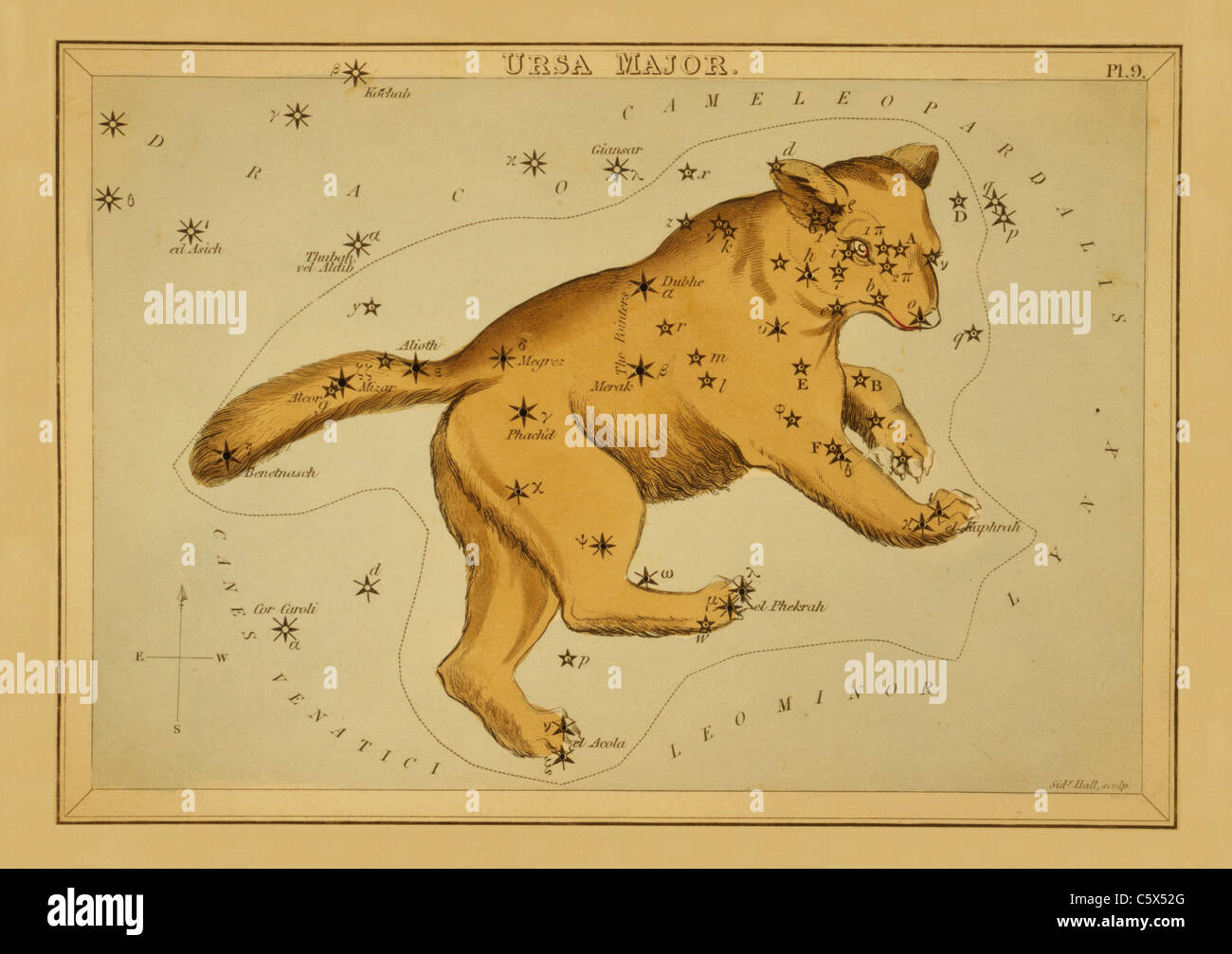 Orsa Maggiore - 1825 Grafico astronomico Foto Stock