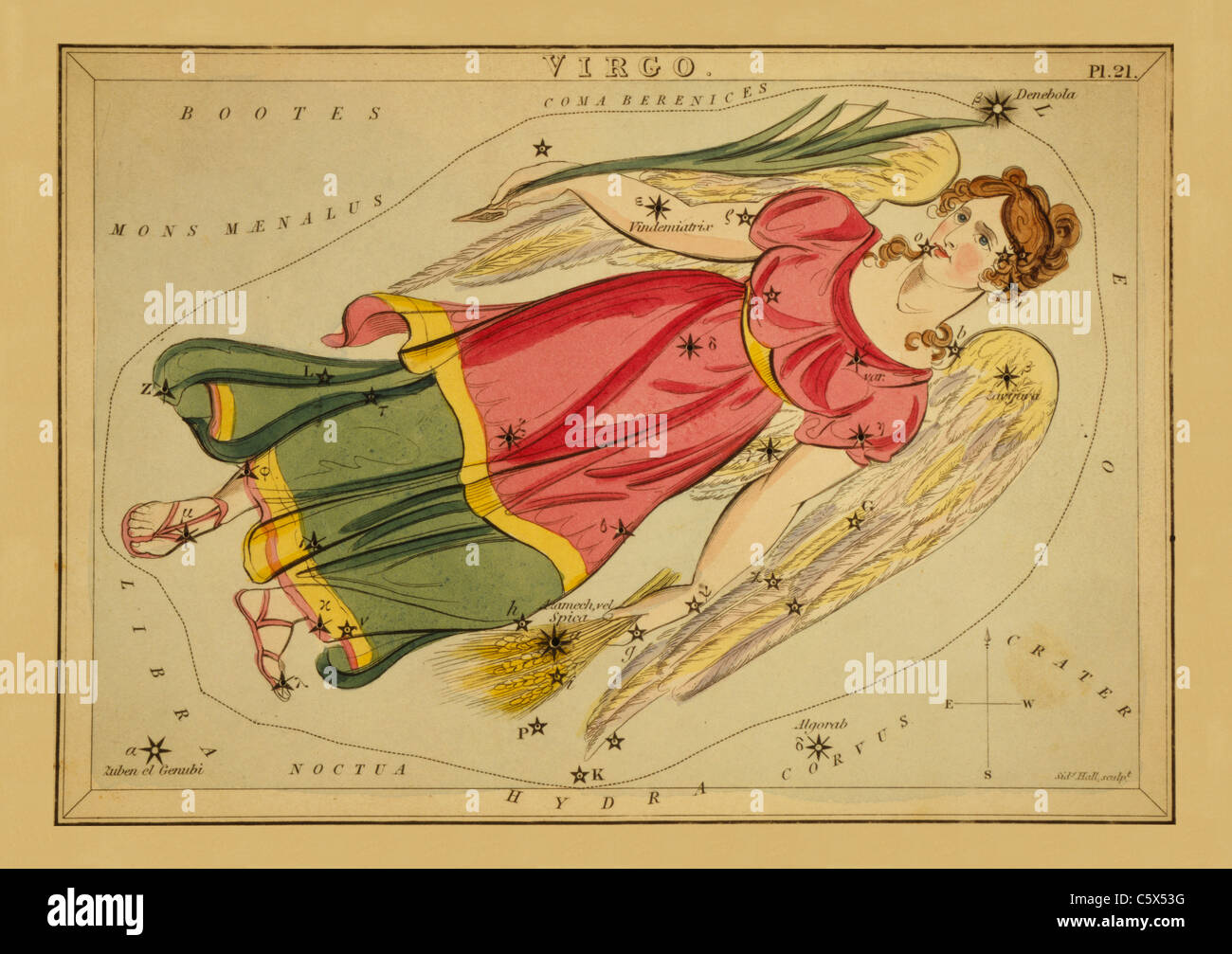 Virgo - 1825 Grafico astronomico Foto Stock