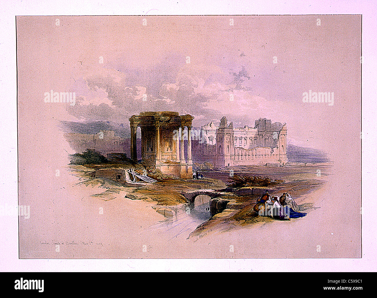Tempio circolare a Baalbec 7 maggio 1839, Louis Haghe / David Roberts "Terra Santa, Siria, Idumea, Arabia, Egitto e Nubia" Foto Stock