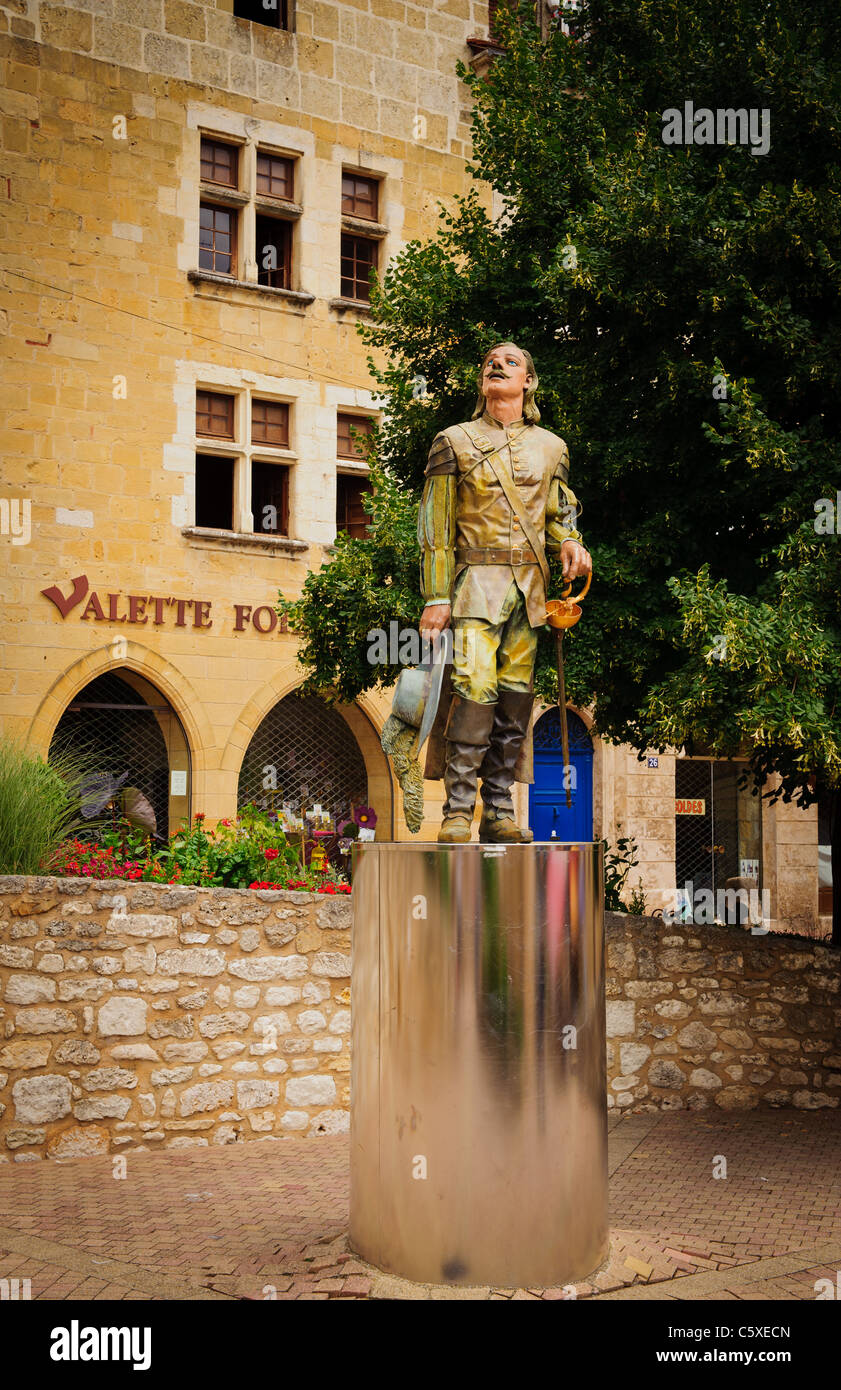 Statua di "Cyrano de Bergerac in Bergerac, Dordogne, Francia Foto Stock