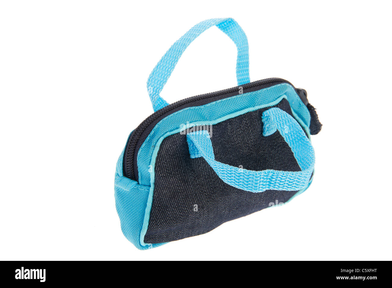 Blu e nero chiuso borsa sportiva su sfondo bianco Foto Stock