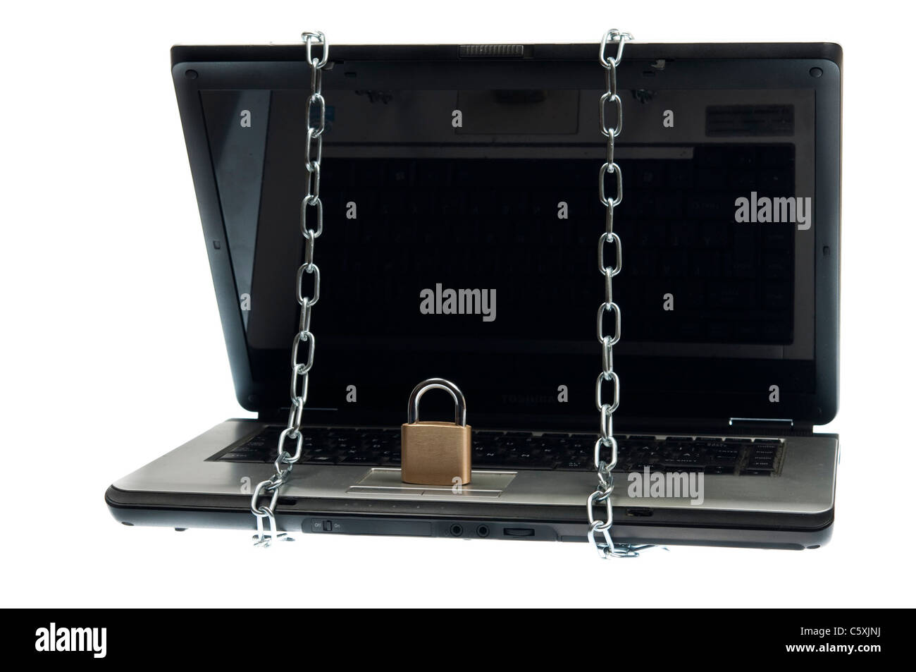 Computer portatile bloccato su sfondo bianco Foto stock - Alamy