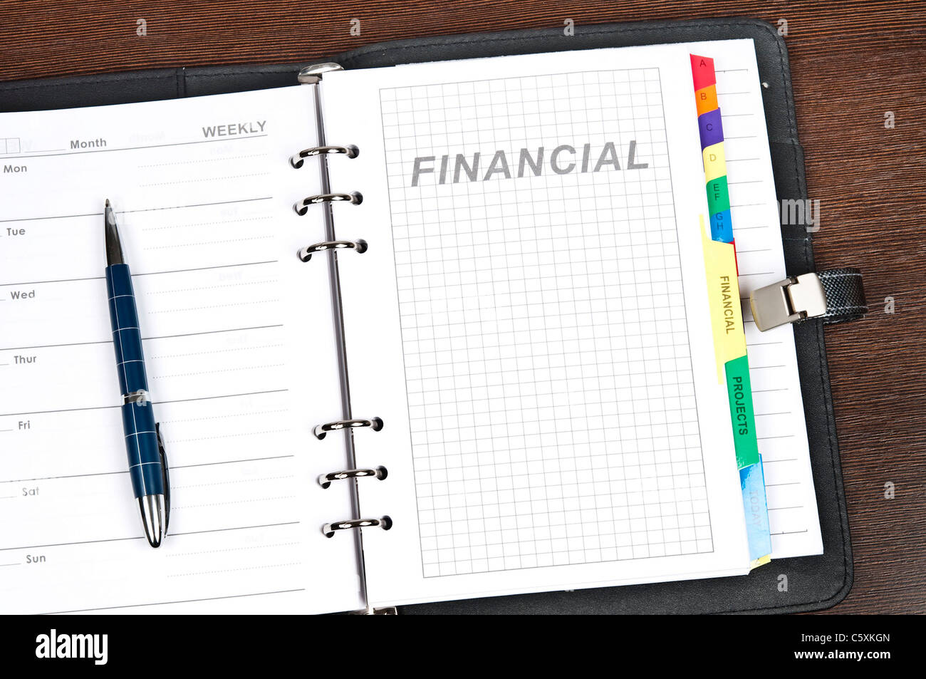 Primo piano di agenda sulla pagina finanziaria Foto Stock