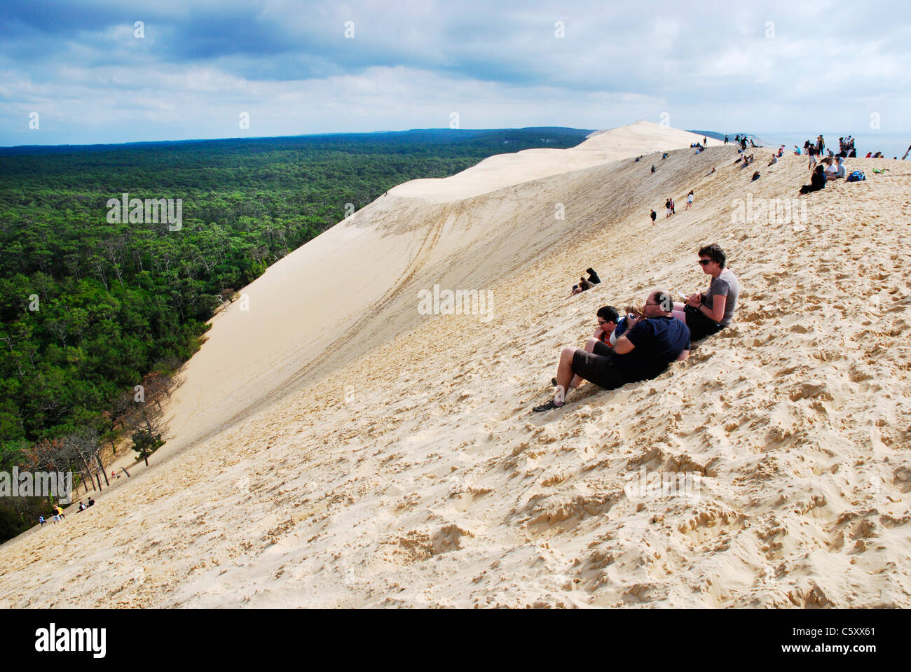 Vista dalla duna di Pilat (aka Duna del Pyla) dalla baia di Arcachon, Francia, la più grande duna di sabbia in Europa: 107 m di altezza e 3 km di lunghezza. Foto Stock