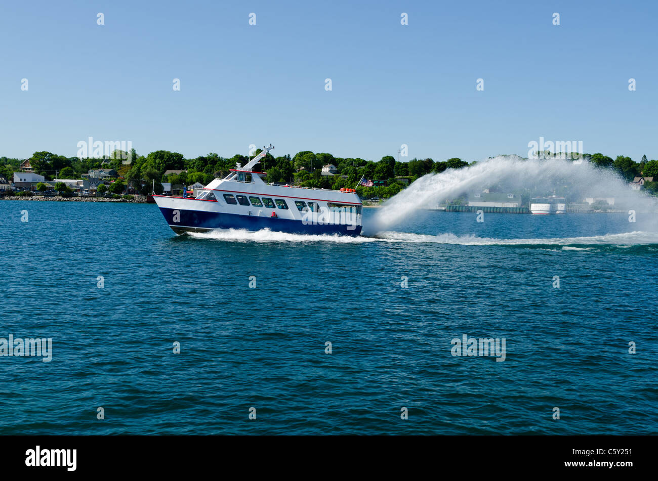 Traghetto crociera in barca sul Lago Huron vicino all isola di Mackinac, Michigan Foto Stock