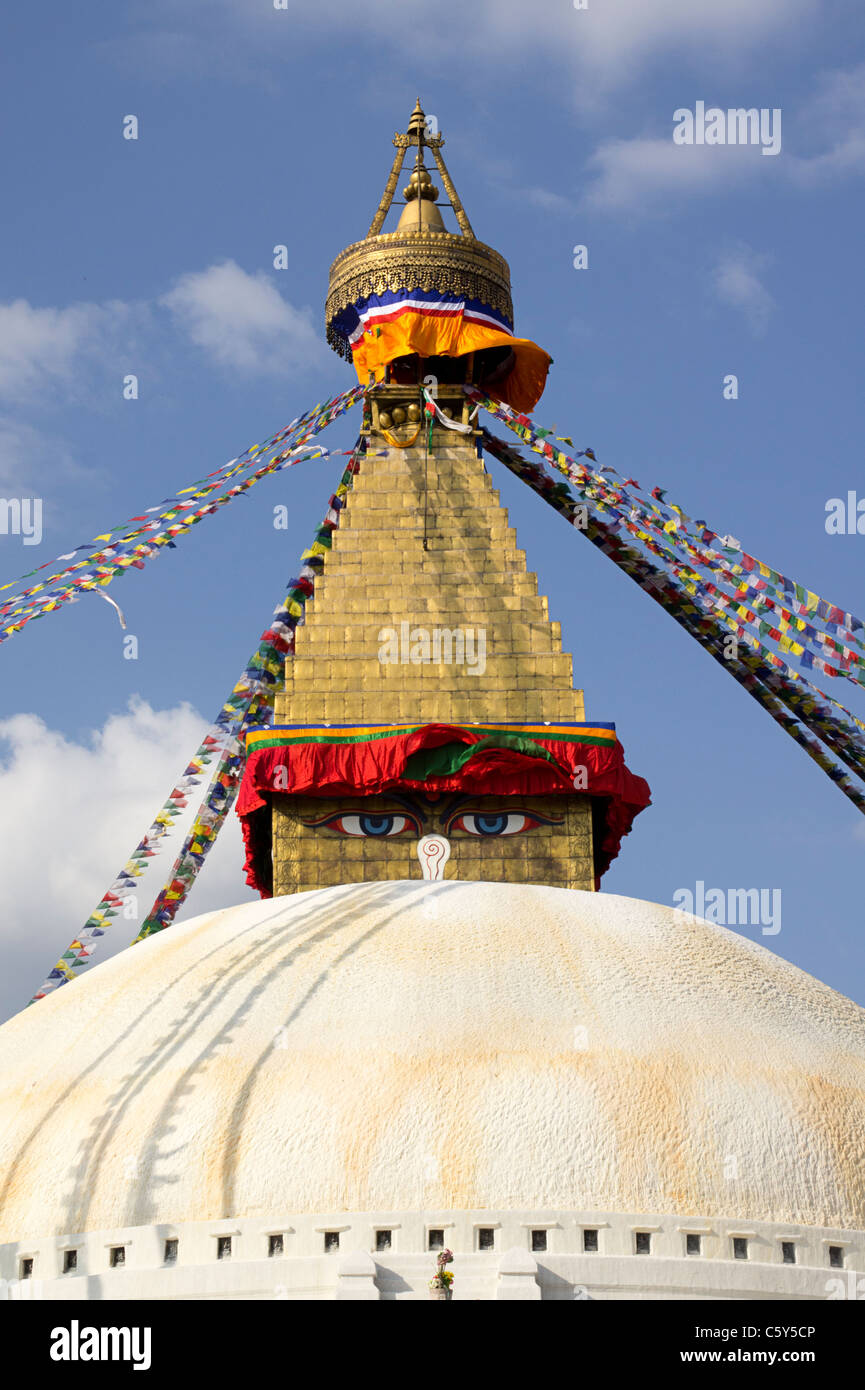 Tetto di Boudhanath Stupa, Kathmandu, Nepal Foto Stock