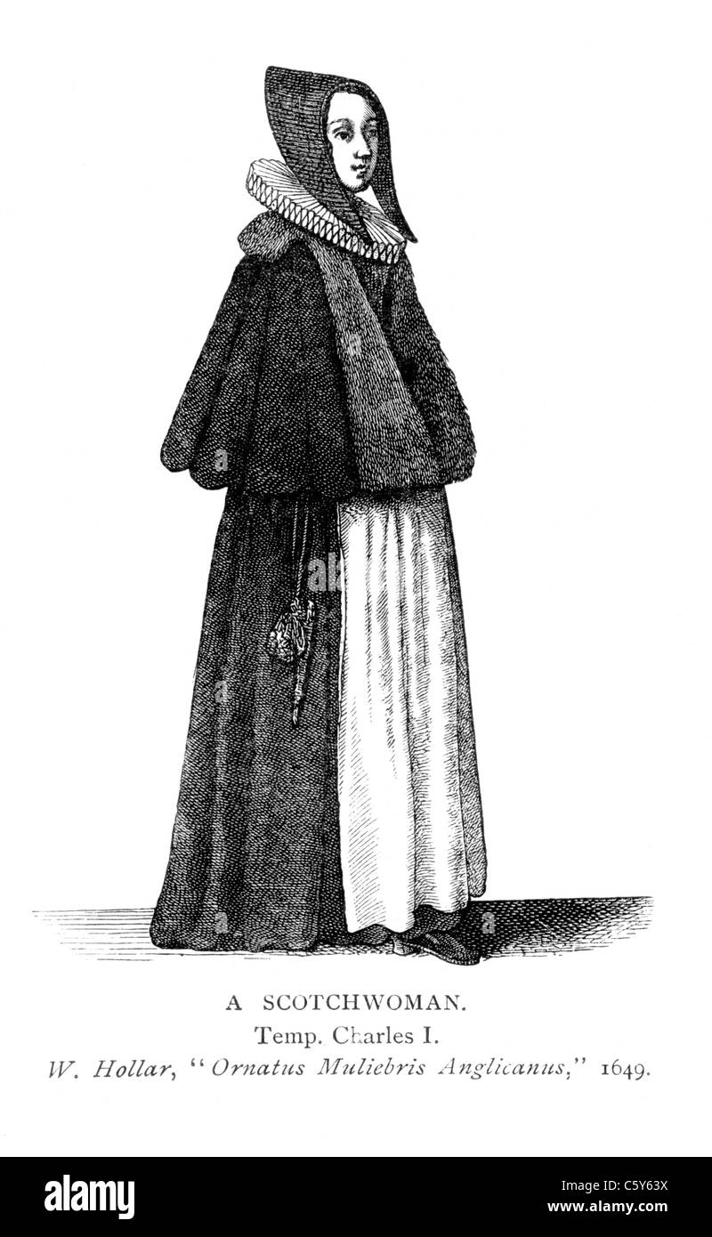 Un Scotchwoman al tempo di re Carlo I da 'Ornatus Muliebris Anglicanus' da Wenceslaus Hollar, 1649; Foto Stock
