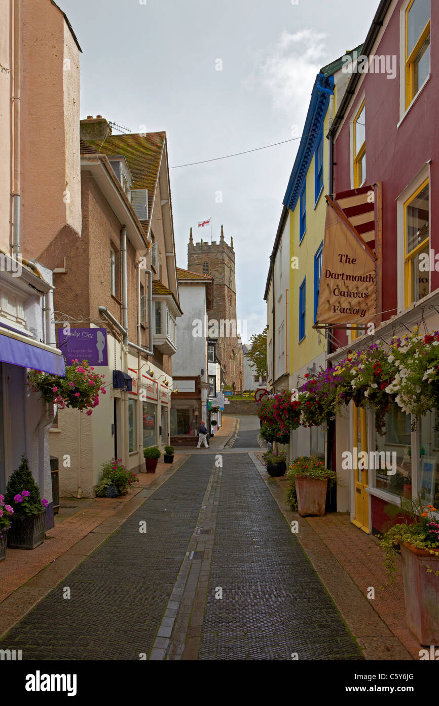 Dartmouth street e St Saviours chiesa South Devon Foto Stock