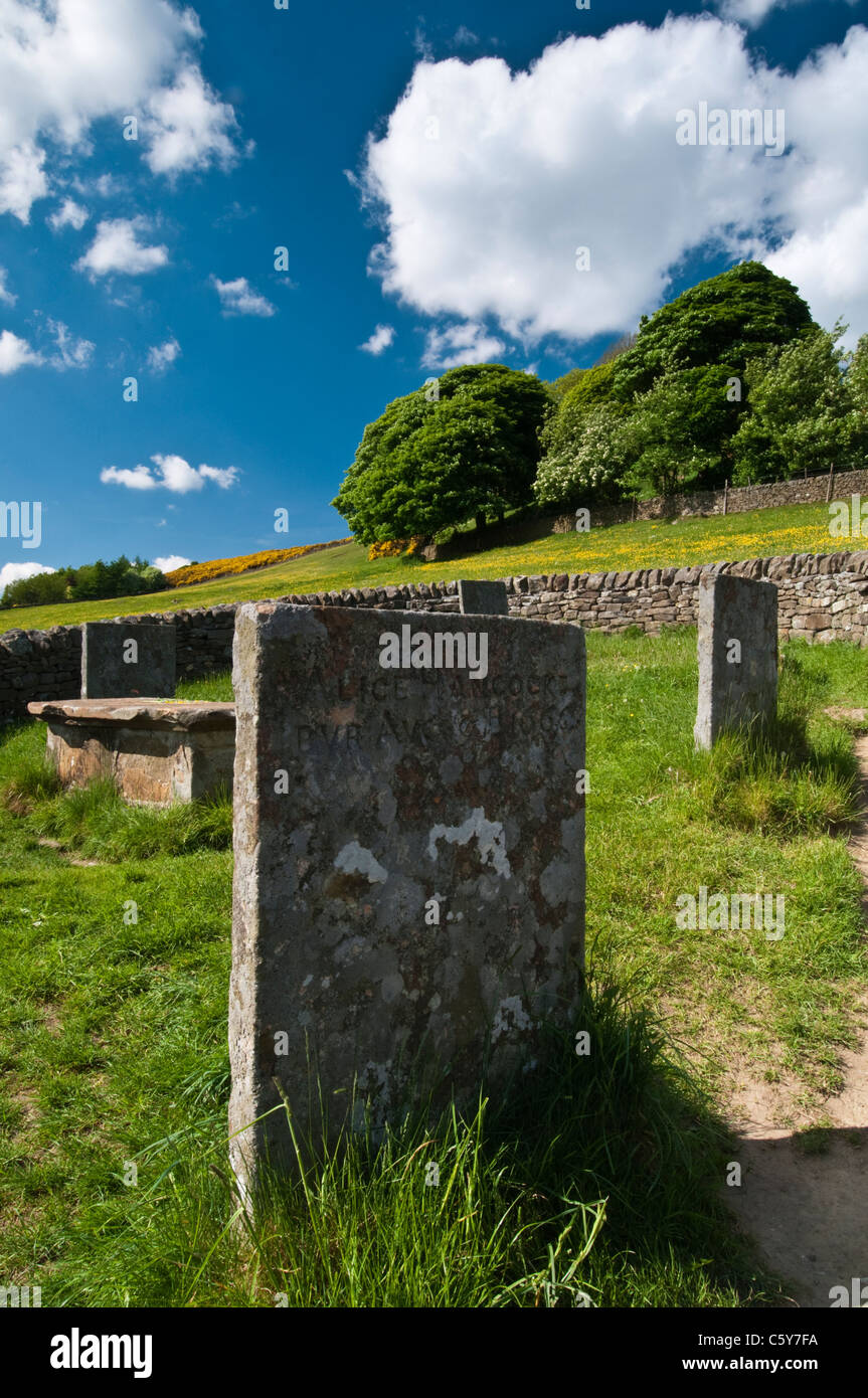 La Riley tombe sono dove la famiglia di Hancock, vittime del 1666 focolaio di peste nei pressi di Eyam, sono sepolti, Peak District, Inghilterra Foto Stock