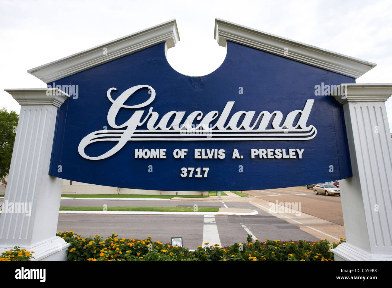 Segno per graceland la casa di Elvis Presley Memphis, Tennessee, Stati Uniti d'America Foto Stock